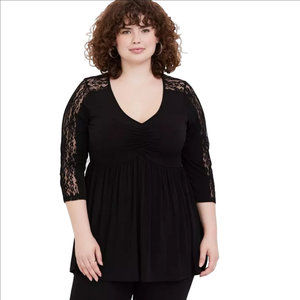 Torrid V-Neck Black Lace Sleeve Women's Top